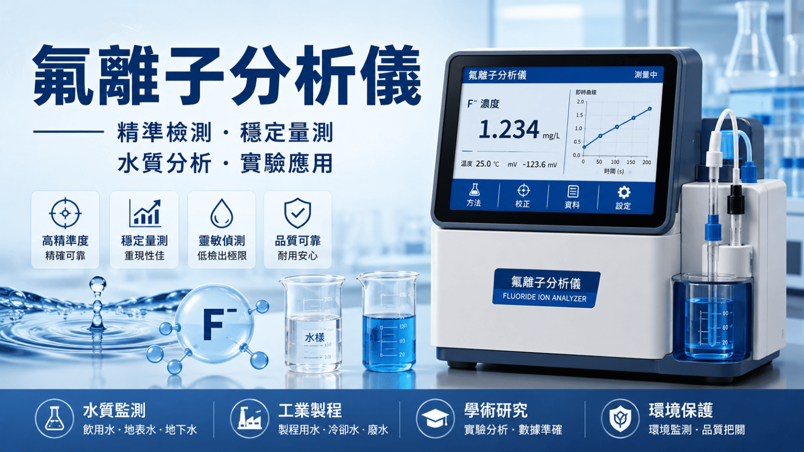 氟離子分析儀常應用於半導體、污水處理、化工、玻璃製造與環保排放監測等場域